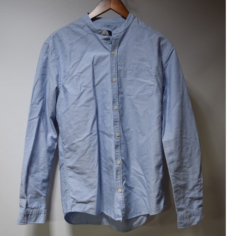 Balibaris Light Blue Band Collar Oxford Button Front Shirt Men's Large